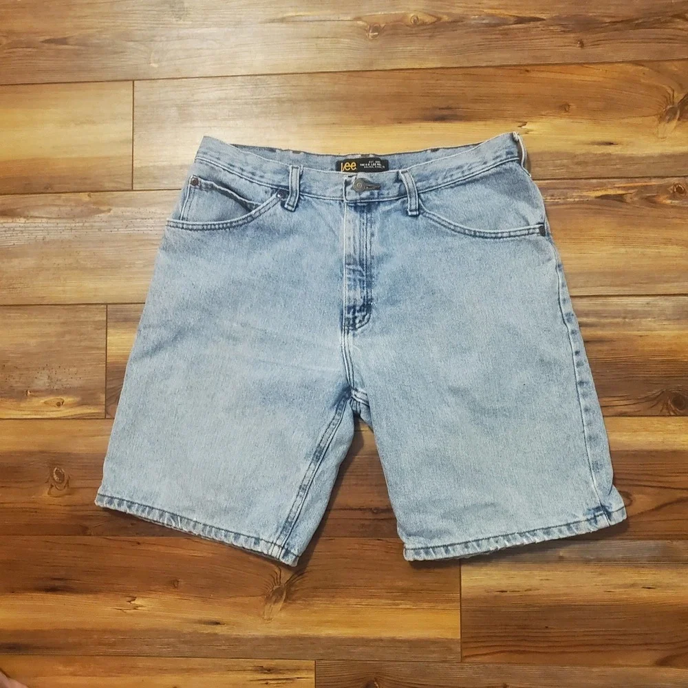 Vintage Y2K Lee Mens Baggy Loose Denim DISTRESSED Jean Shorts Size 34 Jorts